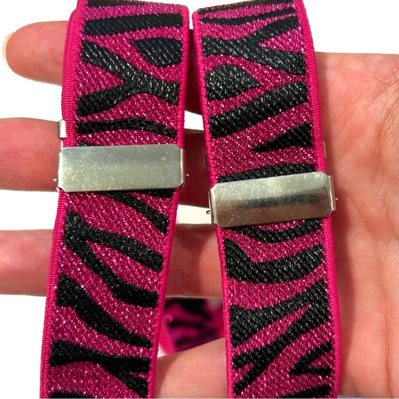 Claire’s Sparkly Hot Pink Zebra Suspenders Pant Holder Stretchy Adjust Glitter - Picture 11 of 13